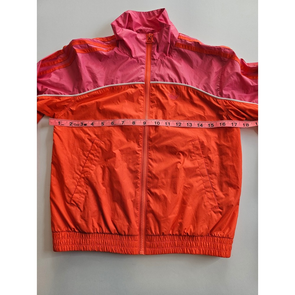 Adidas Windbreaker Jacket Womens 2XS Orange Pink Colorblock Full Zip Trefoil - Picture 5 of 6